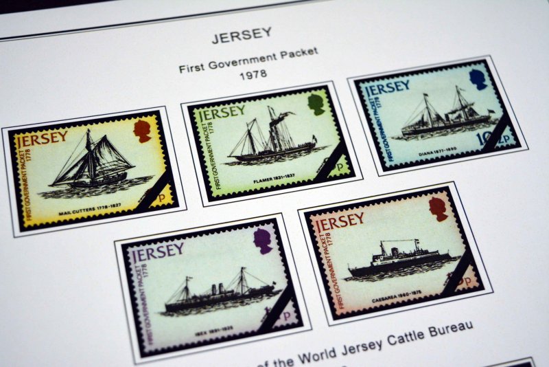 COLOR PRINTED JERSEY 1958-2010 STAMP ALBUM PAGES (198 illustrated pages)