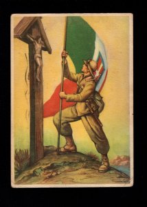 Italy WWII Soldier Flag Crucified Jesus God On Our Side Theme 1941 Postcard u