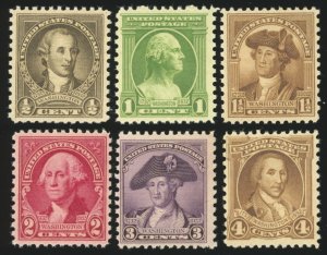 US Sc 704-09 F-VF/MNH - 1932 Washington Bicentennial Partial Set