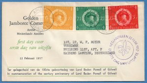 NETHERLANDS ANTILLES 1957 BOY SCOUT Semi Postal Set Cachet FDC Sc B28-B30