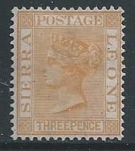 Sierra Leone #15 Mint No Gum 3p Queen Victoria Wmk. 1 Uprt Perf 14