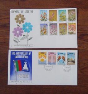 Lesotho FDC's 1968 1978 Racism Aloes Flowers Telephone Rock Paintings Fish etc 