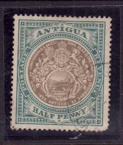 Antigua-Sc#21-used 1/2p blue green & black-Seal of the Colony-1903-