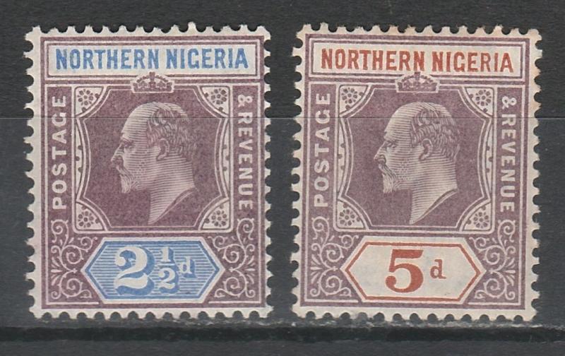 NORTHERN NIGERIA 1905 KEVII 21/2D AND 5D WMK MULTI CROWN CA 