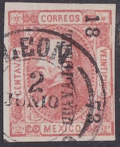 MEXICO 1873 25c imperf GUANAJUARTO 18-73 fine used.........................A2293