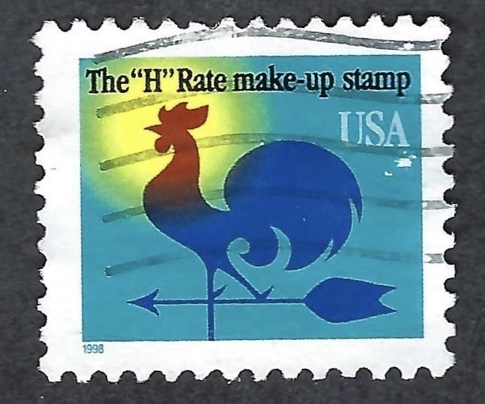 United States #3258 Make-up Rate (1¢) Weather Vane (1998). Lt blue USA. Used.