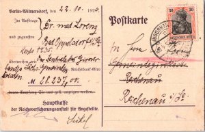 Germany 30pf Germania 1920 Berlin, Wilmersdorf Commercial Postcard to Richena...