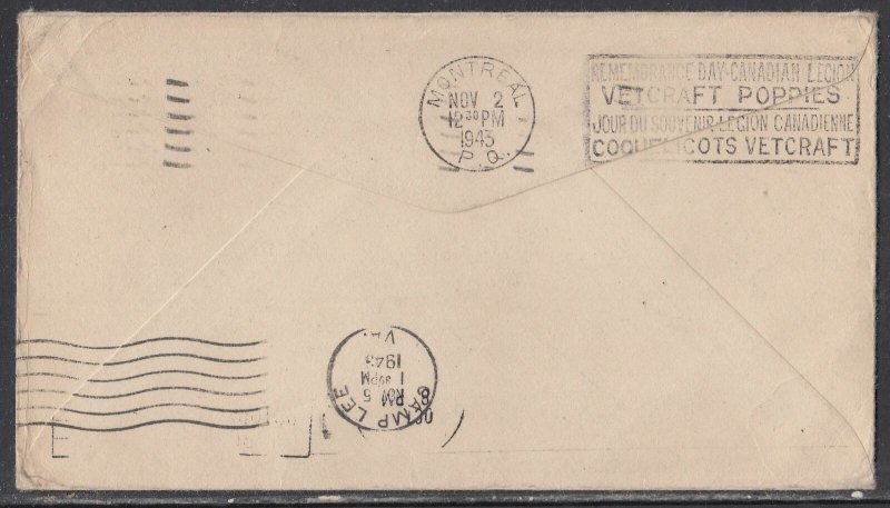 Canada - Oct 31, 1945 On Active Service Cover & Enclosure to Canada