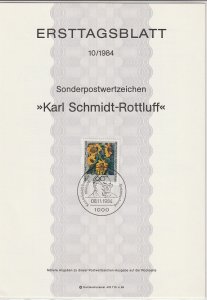 1984 Germany (Berlin) - FD Card (ETB) Sc 9N497 - Sunflowers by Schmidt-Rottluff