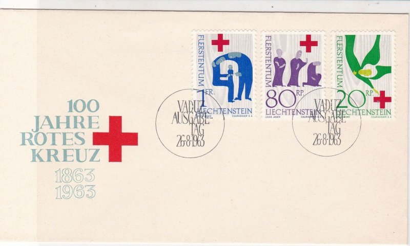 Liechtenstein 1963 100 Years Red Cross Picture 3x Varied Stamps Cover Ref 25620