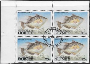 Guinea #806 cancelled left corner block of 4. Fish. 1979. Nice.