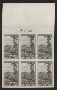 USA #765 SUPERB mint, Plate Block of 6, no gum as issued, super large top, bo...