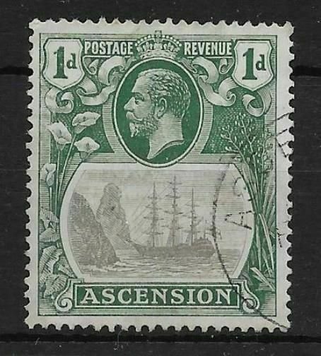 ASCENSION SG11c 1924 1d GREY-BLACK & DEEP BLUE-GREEN CLEFT ROCK USED