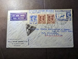 1941 British Burma Airmail Cover Rangoon to Calcutta India