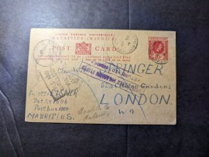 1941 British Mauritius Postcard Cover to London W9 England