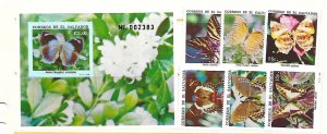 SALVADOR Sc 1256-62 NH SET+SOUVENIR SHEET OF 1990 - BUTTERFLIES