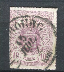 LUXEMBOURG; 1865 classic rouletted Arms issue used Shade of 10c. value