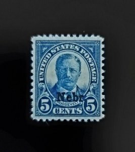 1929 5c Roosevelt, Dark Blue, Nebraska Overprint Scott 674 Mint F/VF LH