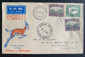 1932 Victoria West South Africa first Flight Airmail cover FFC to Sinkat Sudan