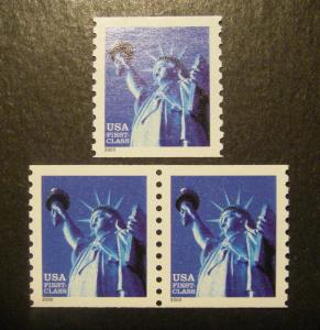 Scott 3452, 34c Statue of Liberty, Pair & Single, MNH Coil Beauty