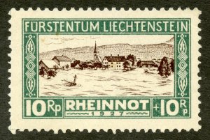 Liechtenstein Scott B8 MNHOG - 1928 10rp+10rp Rhine Floods Surtax - SCV $62.00