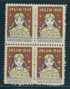 Iceland 1949 Christmas Seal block of 4 cgs (1