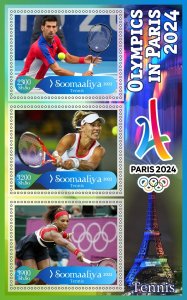 Stamps. Olympics games in Paris 2024 Tennis Somalia 2022 year 1+1 sheet perf