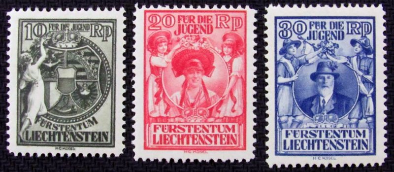 LIECHTENSTEIN Sc#B11-B13 SEM-POSTALS SET (1932) MH