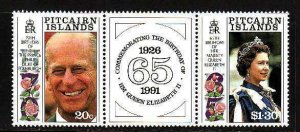 Pitcairn-Sc#349a- id10- unused NH set-QEII & Philip birthdays-1991-