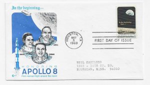 US 1371 (Me-15) 6c Apollo 8 single on FDC CCC Cachet w/ Enclosure ECV $25.00