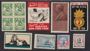 US Vintage Mixed lot of 7 + Blk of 4 Cinderella Stamps McKinley,NY Fund  L415