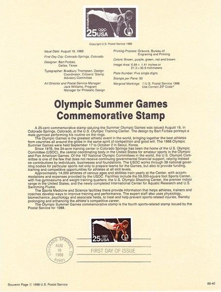 US SP833 Summer Olympics Souvenir Page #2381