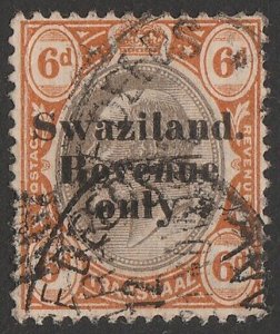 SWAZILAND 1907 'Swaziland Revenue only' on KEVII Transvaal 6d stop after 'only'.