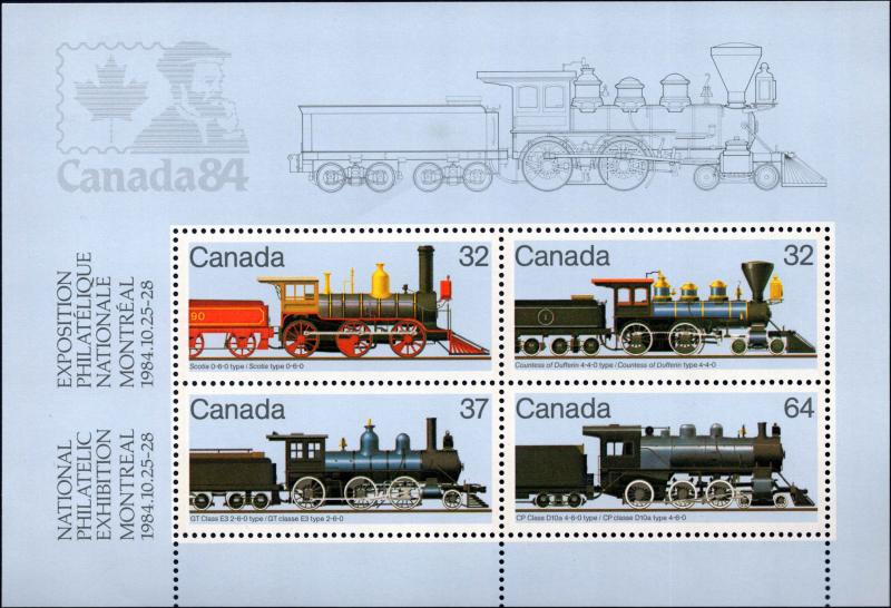 Canada #1037a, 1038-1039a, Complete Set(5), 1984, Trains, Never  Hinged