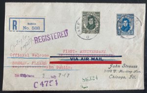 1929 Dublin Ireland Cover First Anniversary Of Bremen Flyers To Chicago iL USA