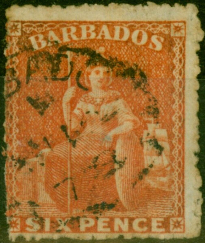 Barbados 1871 6d Orange-Vermilion SG50 Fine Used (2)