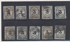 Used Scott # O49 Post Office Department Official 3c 10 Different Cork Cancels