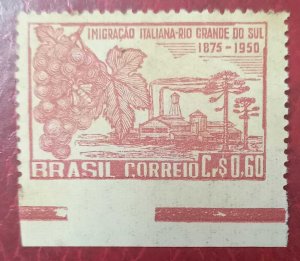 O) 1950 BRAZIL,  ERROR BY PERFORATION, GRAPES AND FACTORY, ITALIAN INMIGRATION T