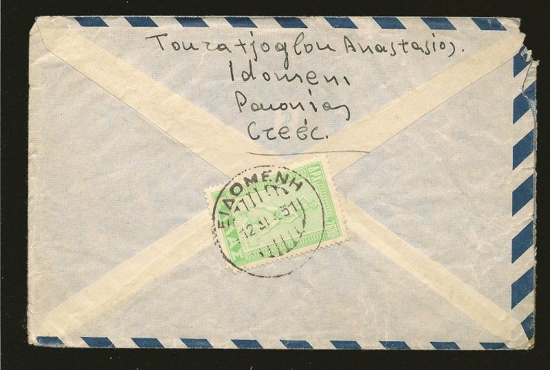 Greece 534 on PM 1951 Airmail Cover to USA Used