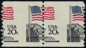 1895 Misperfed pair 20c flag,  neat EFO t9679