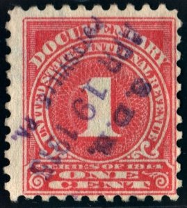 R207 1¢ Documentary Stamp (1914) Used/Date Stamp