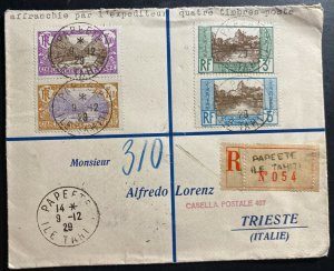 1929 Papeete Tahiti Registered Cover to Trieste Italy Via Milan Sc# 72-74