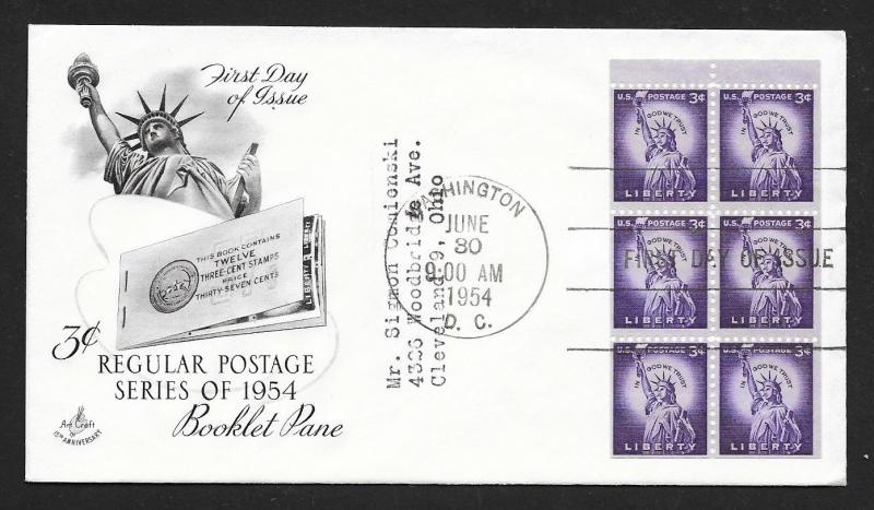 UNITED STATES FDC 3¢ Liberty PANE 1954 ArtCraft