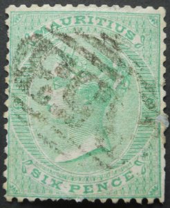 Mauritius 1863 QV Six Pence with inverted wmk SG 65w used