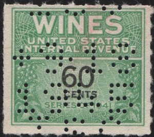 RE140 60¢ Wine Revenue Stamp (1942) Perfin