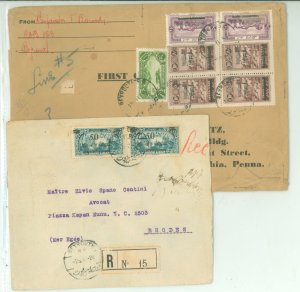 Lebanon  French Era Registered Covers (2) to Rhodes & Philadelphia. 1 with vertical fold.