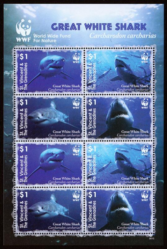 St. Vincent & Grenadines Scott 3529 (2006) WWF Great White Shark, Mint NH VF C