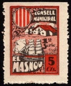 1937 Spain Civil War 5 Centimos Charity Stamp El Masnou Town Hall w/Control