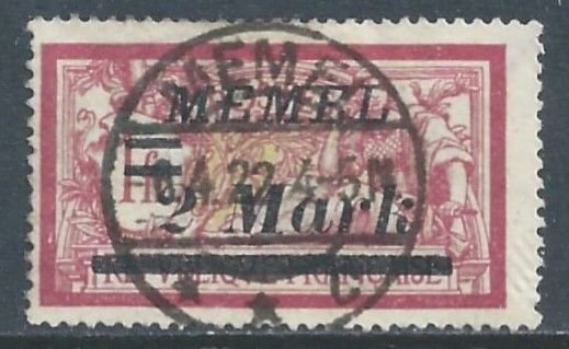 Memel #73 Used 1fr French Liberty & Peace Issue Ovptd. Memel & Surcharged
