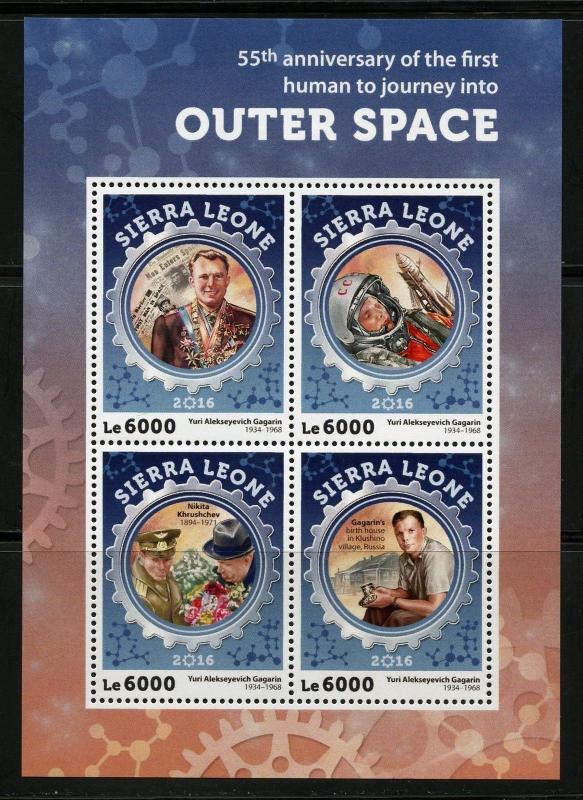 SIERRA LEONE  2016 55th ANN FIRST MANNED SPACE FLIGHT GAGRIN  SHEET MINT NH